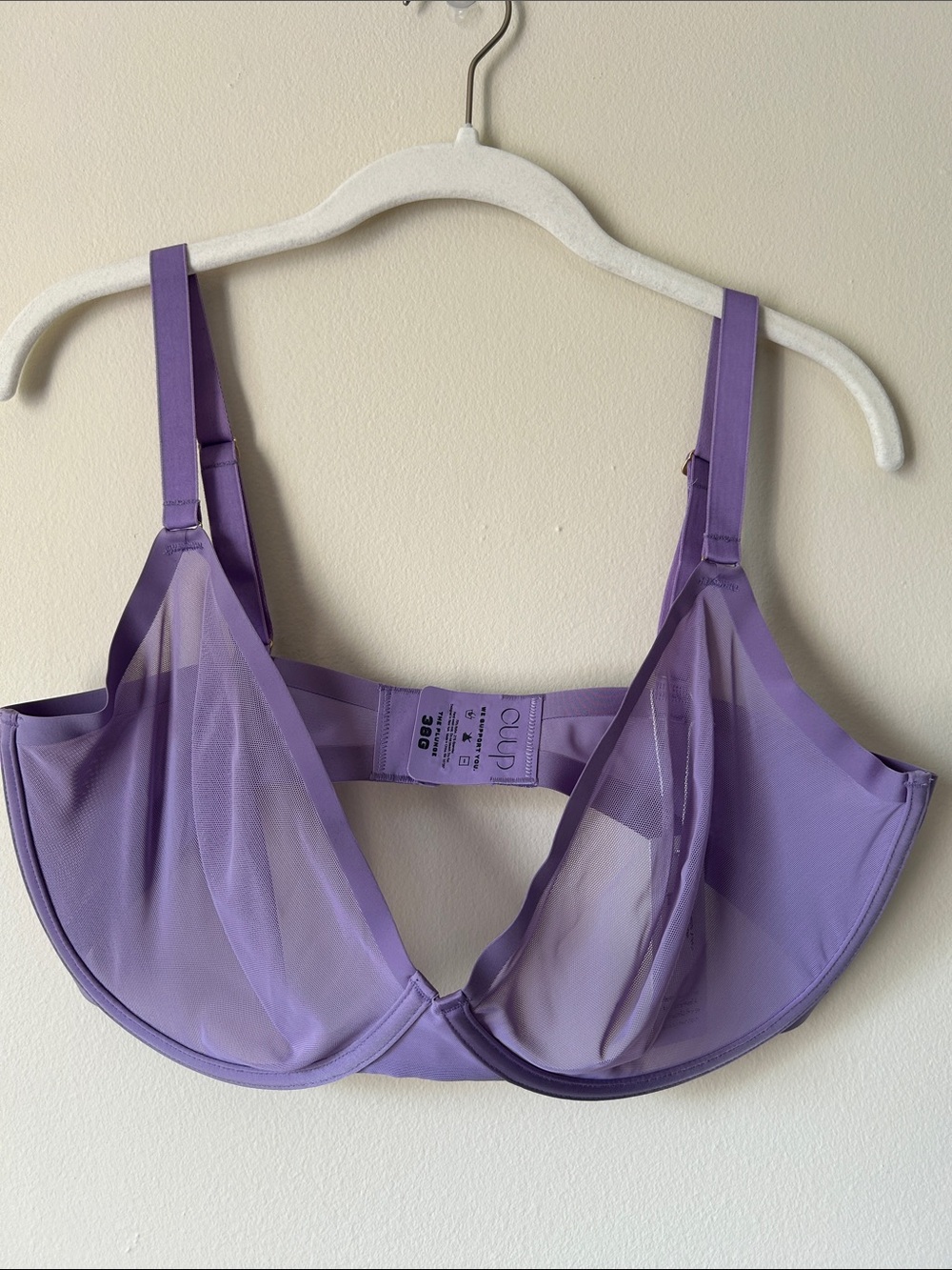 CUUP 38 G The Plunge Purple Underwire Sheer Mesh Bra